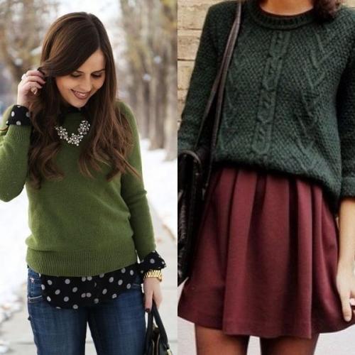Изумрудный свитер с чем носить. Особенности зеленых свитеров и кому они подходят