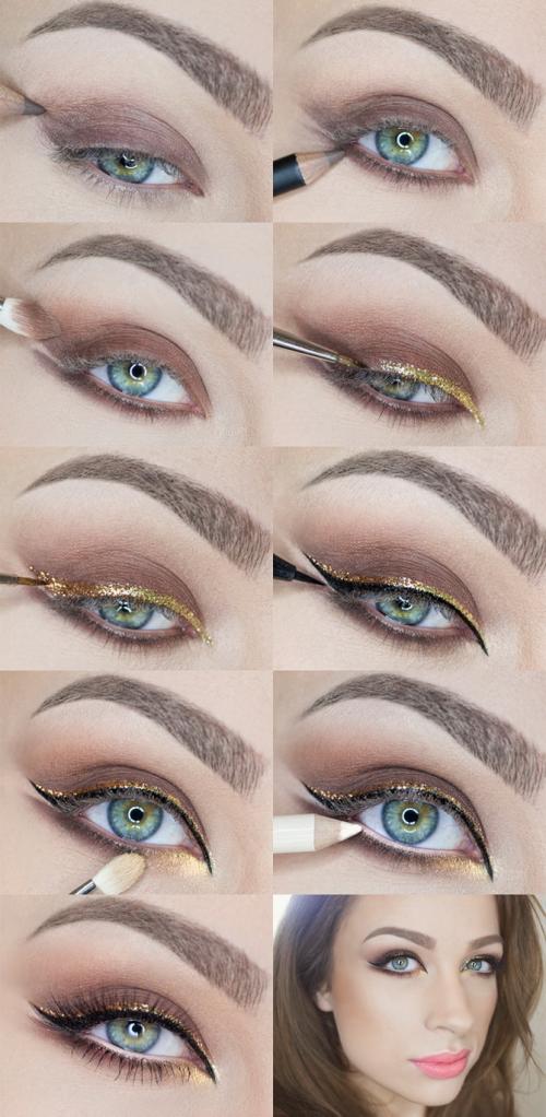 Макияж с золотыми тенями для зеленых глаз. Нюдовый макияж с золотыми тенями для зеленых глаз