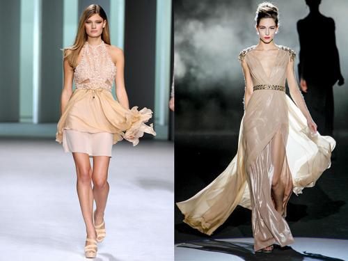 Макияж вечерний под бежевое платье. Фото: фасоны вечерних платьев