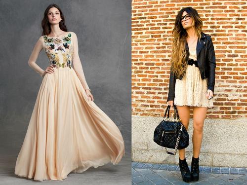 Макияж вечерний под бежевое платье. Фото: фасоны вечерних платьев