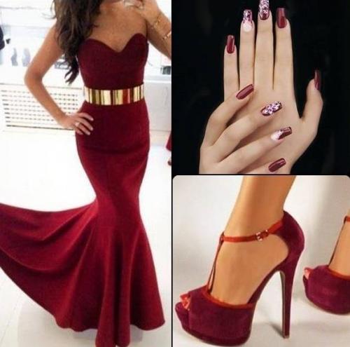 Маникюр под пудровое платье. Маникюр к бордовому платью