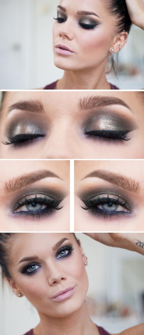 Яркий макияж для серых глаз. Вечерний 08
