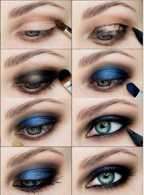 Коричневый смоки айс для голубых глаз. Smoky eyes пошагово