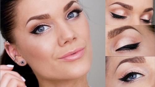 Макияж для голубых глаз брюнеток.