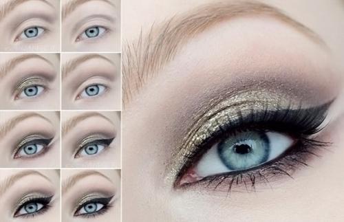 Макияж для голубых глаз брюнеток.