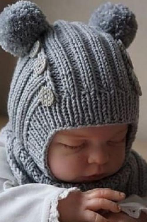 Шапка шлем для новорожденного. Схема вязания шлема для мальчика до года спицами