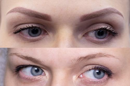 Перманентный макияж бровей до и после заживления. Брови