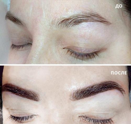 Перманентный макияж бровей до и после заживления. Брови