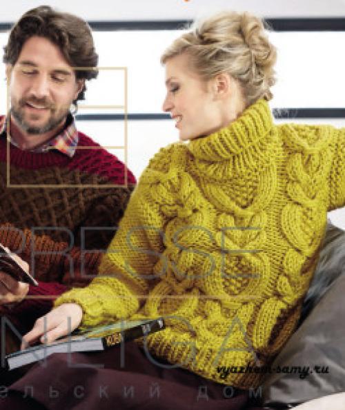 Как связать свитер крупной вязки спицами. Вязание свитера спицами 07