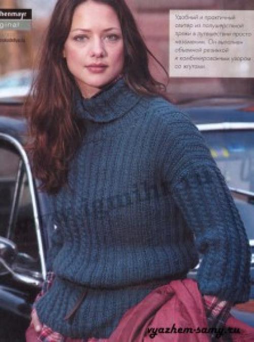 Как связать свитер крупной вязки спицами. Вязание свитера спицами 08