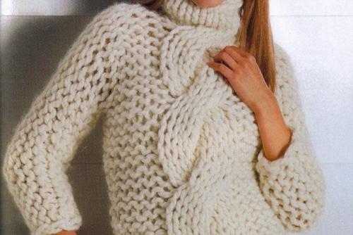 Свитер крупной вязки крючком. Модель из толстой пряжи