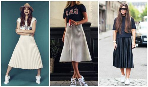 Юбка на осень с кроссовками. Юбка плиссе с кроссовками: модные луки 2020