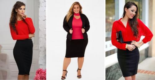 Красная блузка и черная юбка. Модные сочетания: