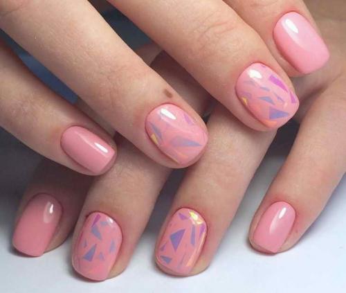 Маникюр Битое стекло розовый. Модные идеи маникюра Битое стекло