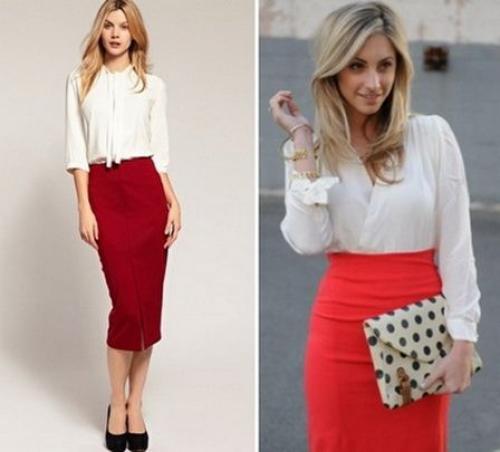 Белая блузка с красной юбкой. Образ с красной юбкой-карандаш