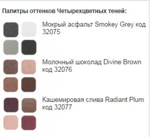 Четырехцветные тени Oriflame Giordani Gold - шелковистые, стойкие, благородные оттенки, стильный дизайн. 01