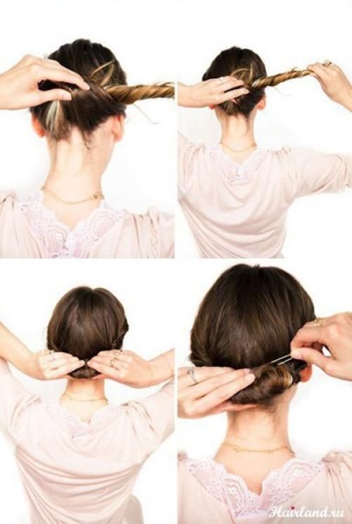 1 соберите волосы в низкий хвост и закрепите резинкой. 02