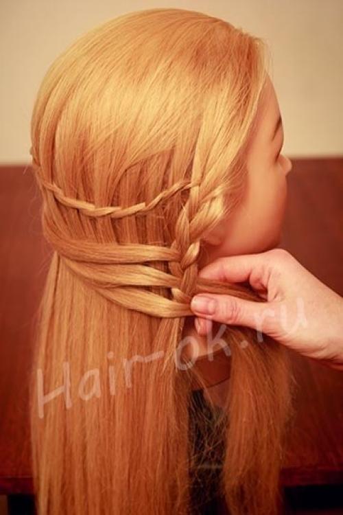 Коса на бок на длинные волосы. 05