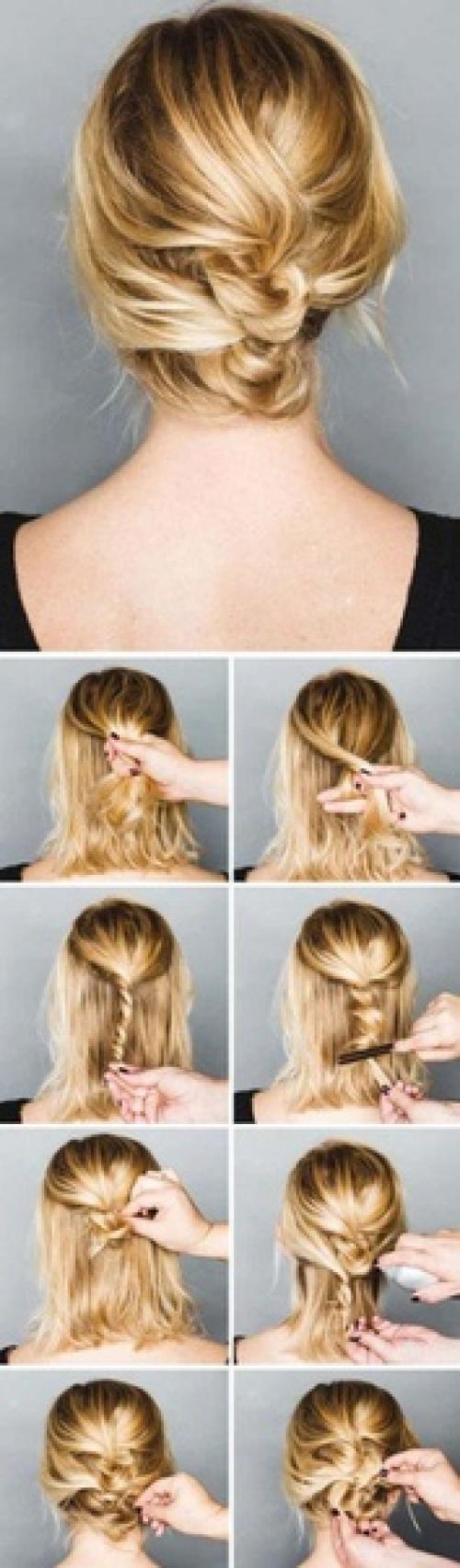 Прически из жгутиков на средние волосы. 01