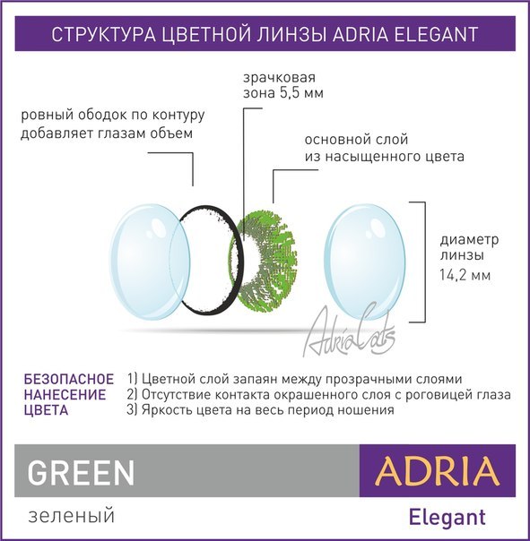 Adria Elegant Green - цветные линзы, которые делают глаза больше. 01