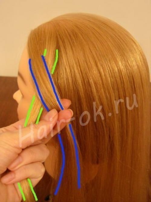 Прическа 2 улитки.  Разделите волосы на две зоны с помощью расчески с острым кончиком. 03