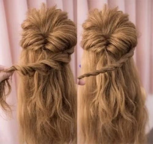 Вечерняя прическа на длинные волосы. 04