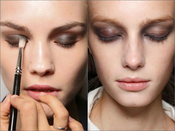 Известный вариант макияжа смоки-айс этой весной приобретает новые очертания: это самые разные оттенки темных цветов, которые переливаются и плавно переходят в бирюзовый, синий и фиолетовый оттенки так, что веки напоминают крылья яркой бабочки. 02