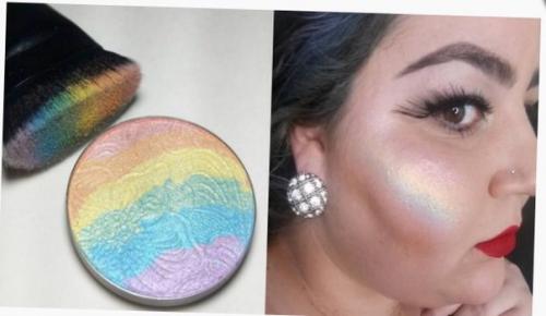Радужный хайлайтер на скулах - наиболее распространенный вид данного макияжа. 01