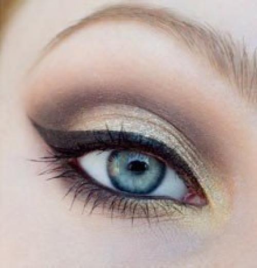 Вечерний золотистый макияж для голубых глаз? 01